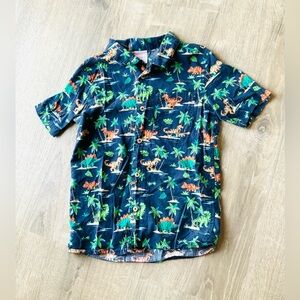Boys Navy Dinosaur Print Short-Sleeve Button-Up Shirt